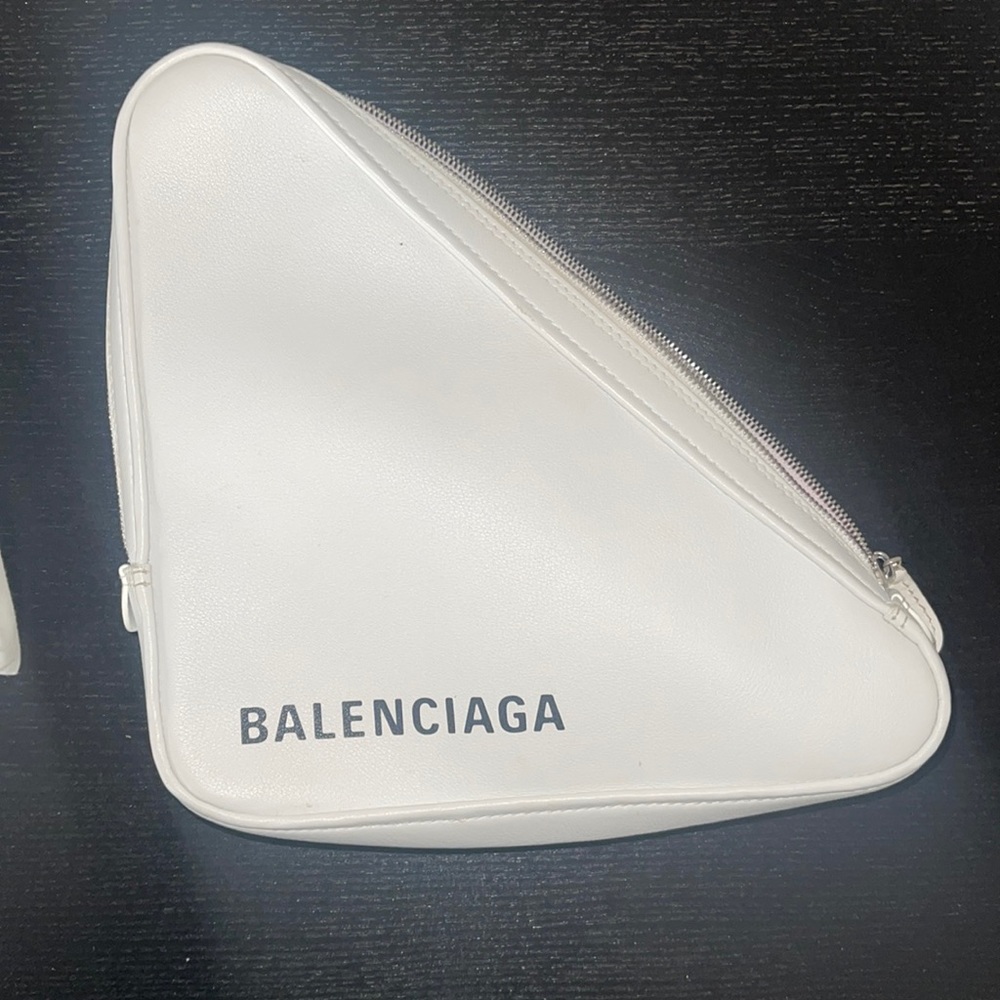 Balenciaga Duffle Triangle S White Leather Clutch with dust bag